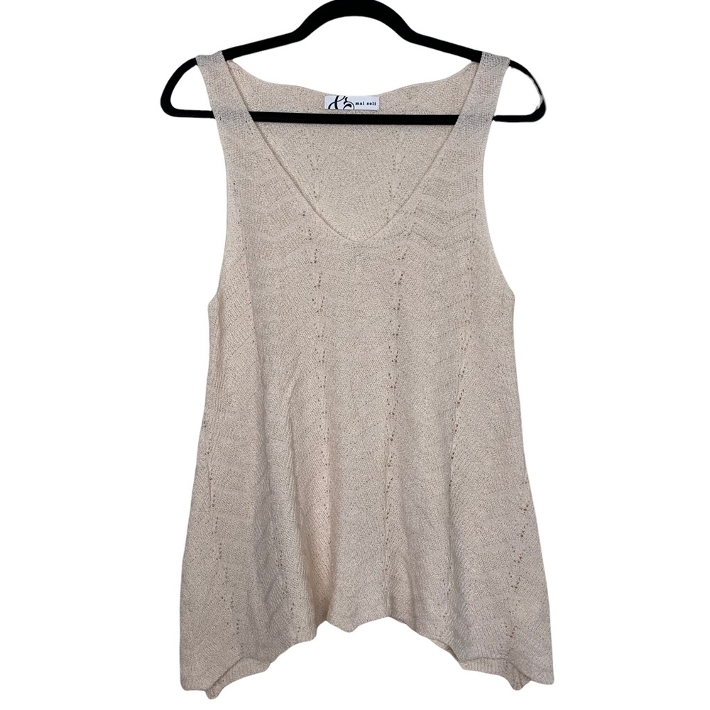 Mai Soli Cream Knit VNeck Asymmetrical Hem Tank Top Blouse Large